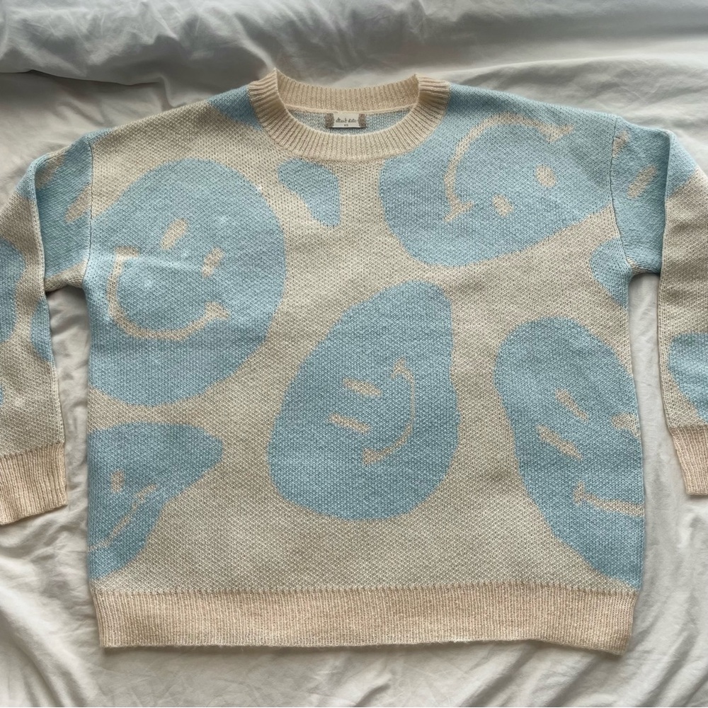 Altar’d State Smiley Sweater Baby Blue